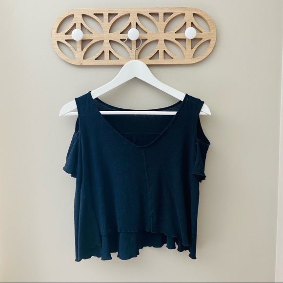 Free People Bittersweet Cold Shoulder Top Black - Picture 1 of 8